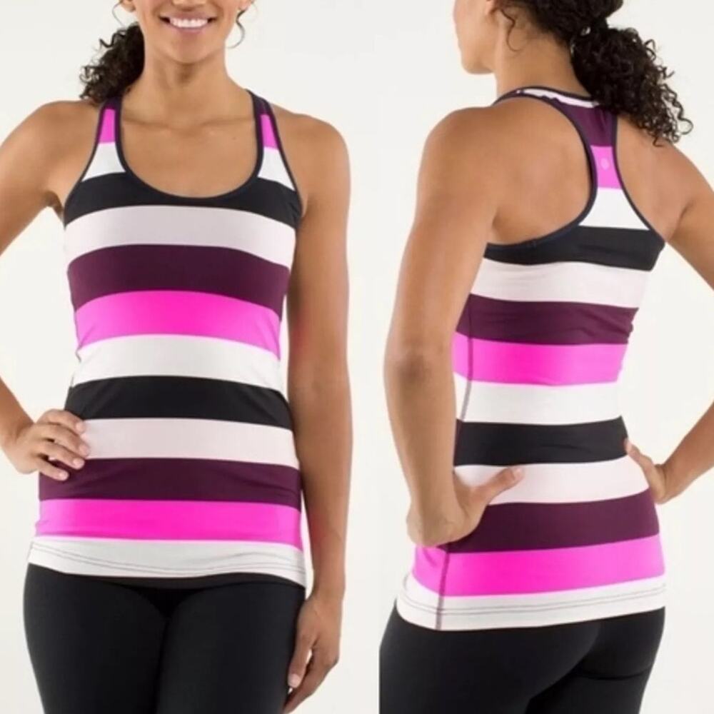 Lululemon Cool Racerback Tank Top 4/6 Striped Pink Athletic Fitness Running Gym